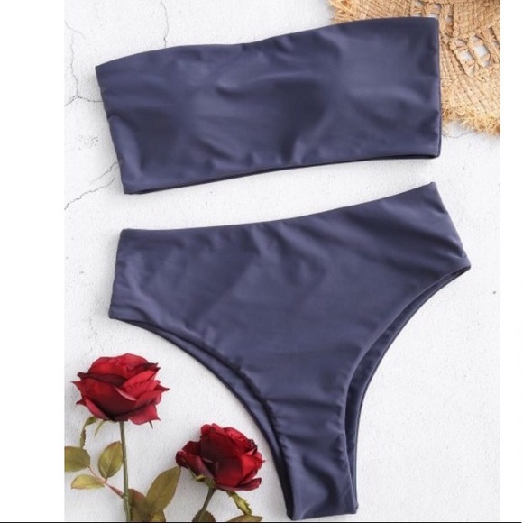 Zaful Other - ZAFUL NWT Bandeau Bikini Blue Gray M 6 high waist